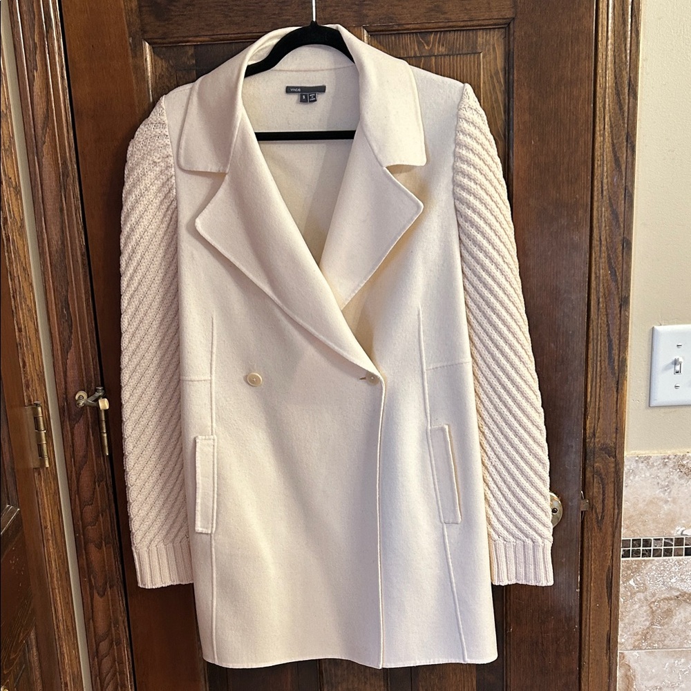 Beautiful Vince Women's Cream Double-Breasted Coat.